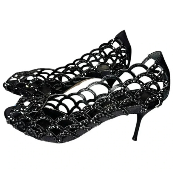 Sergio Rossi Mermaid Cut-Out Crystal Embellished Open Toe Pumps in Black. Size 6 - Picture 1 of 6
